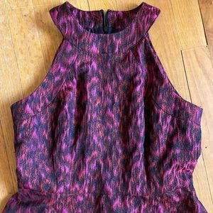 Calvin Klein Maroon/Purple and Black Print Halter Top Flare Skirt Dress Size 4